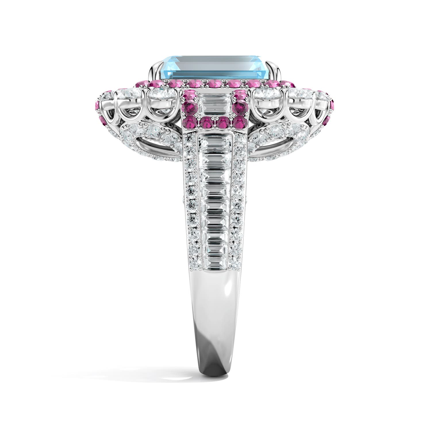 11x9mm AAA Velvet Ripple Double Halo Ring in White Gold - side 5