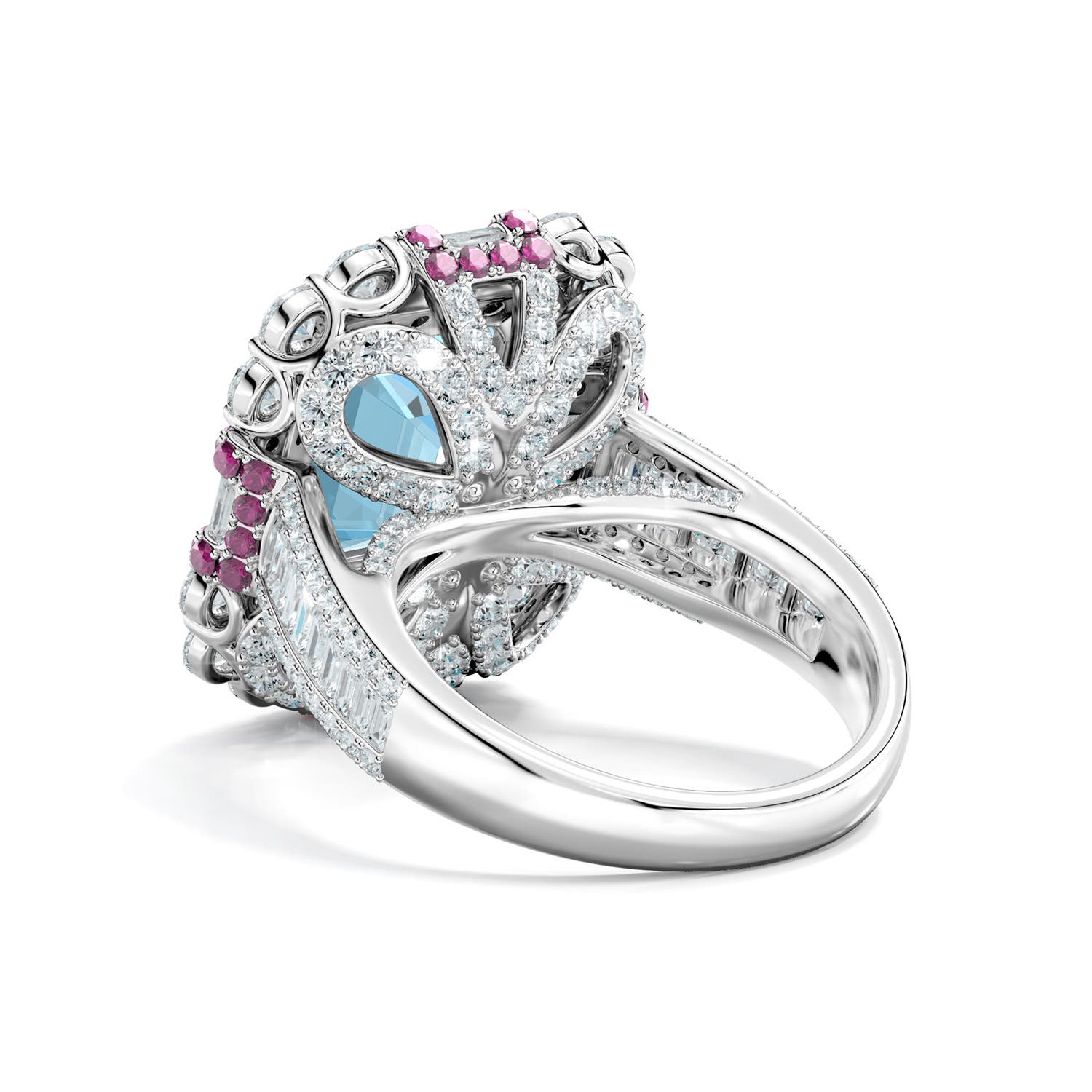 11x9mm AAA Velvet Ripple Double Halo Ring in White Gold - side 6