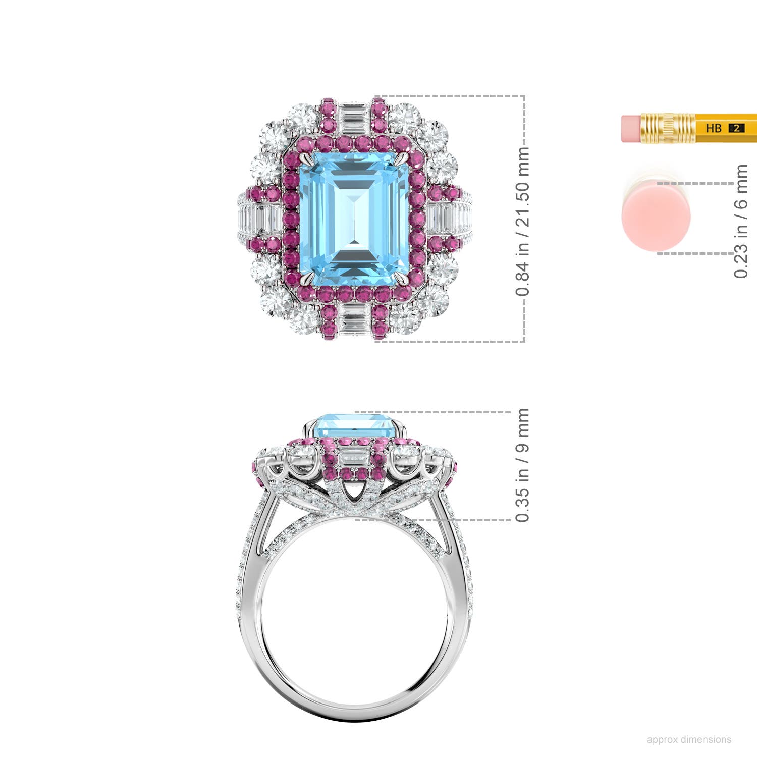 11x9mm AAA Velvet Ripple Double Halo Ring in White Gold - ruler