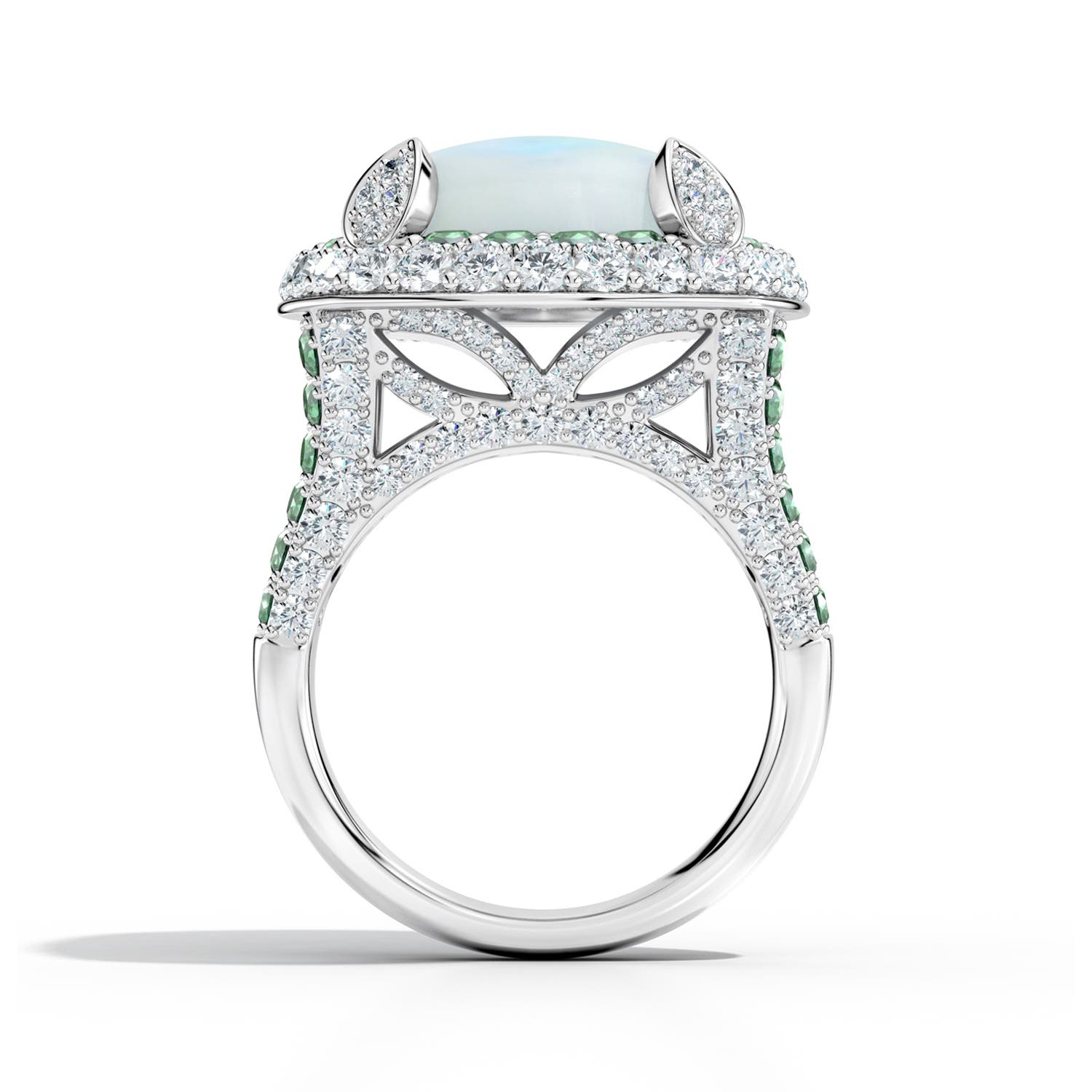 13mm AAA Moonlit Oasis Dual Halo Ring in White Gold - side 2