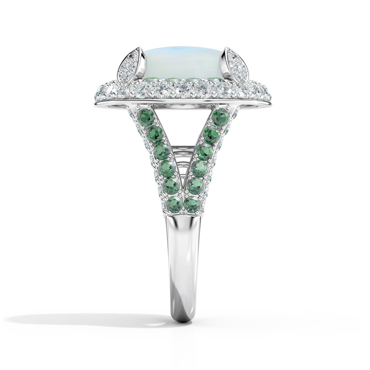 13mm AAA Moonlit Oasis Dual Halo Ring in White Gold - side 3