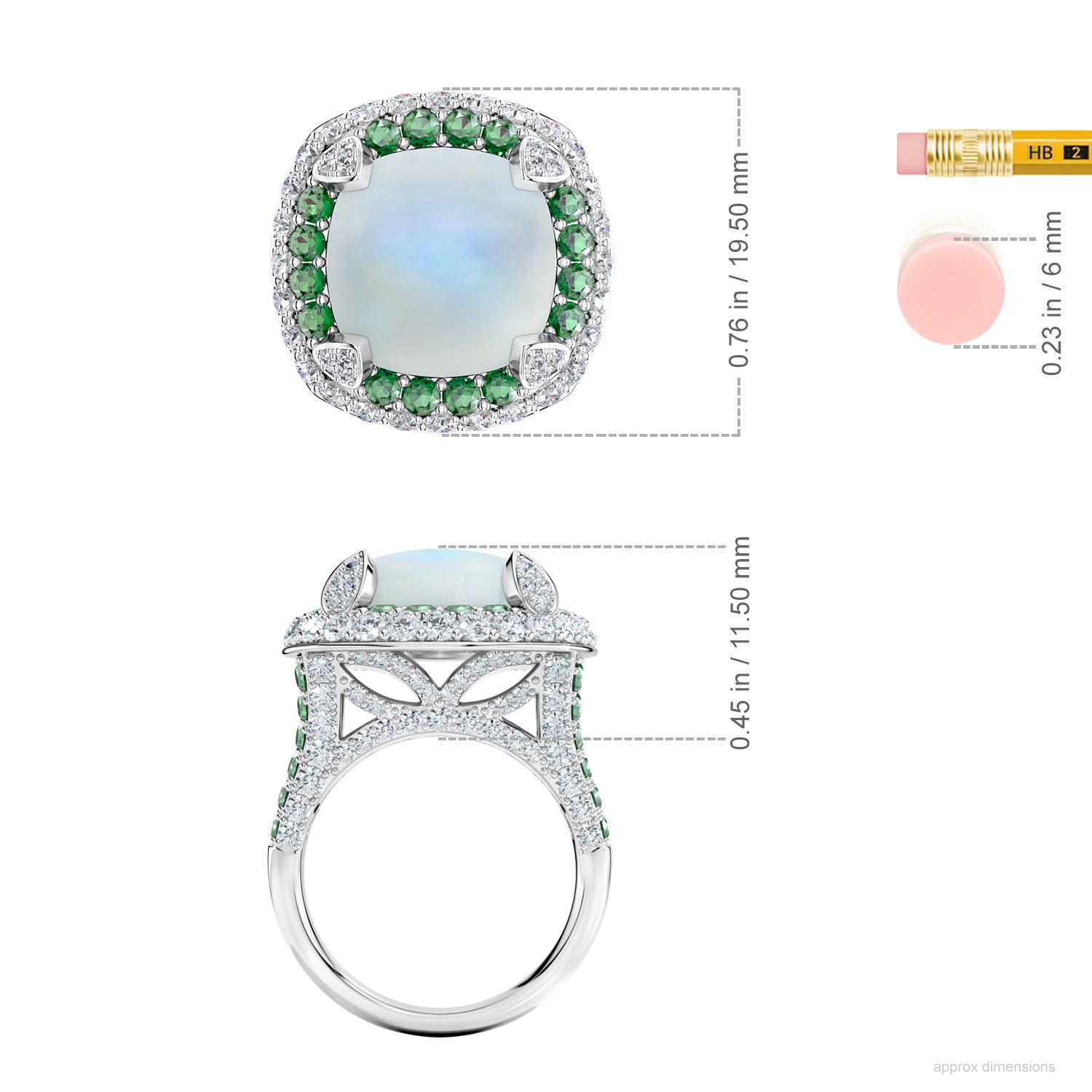 13mm AAA Moonlit Oasis Dual Halo Ring in White Gold - ruler