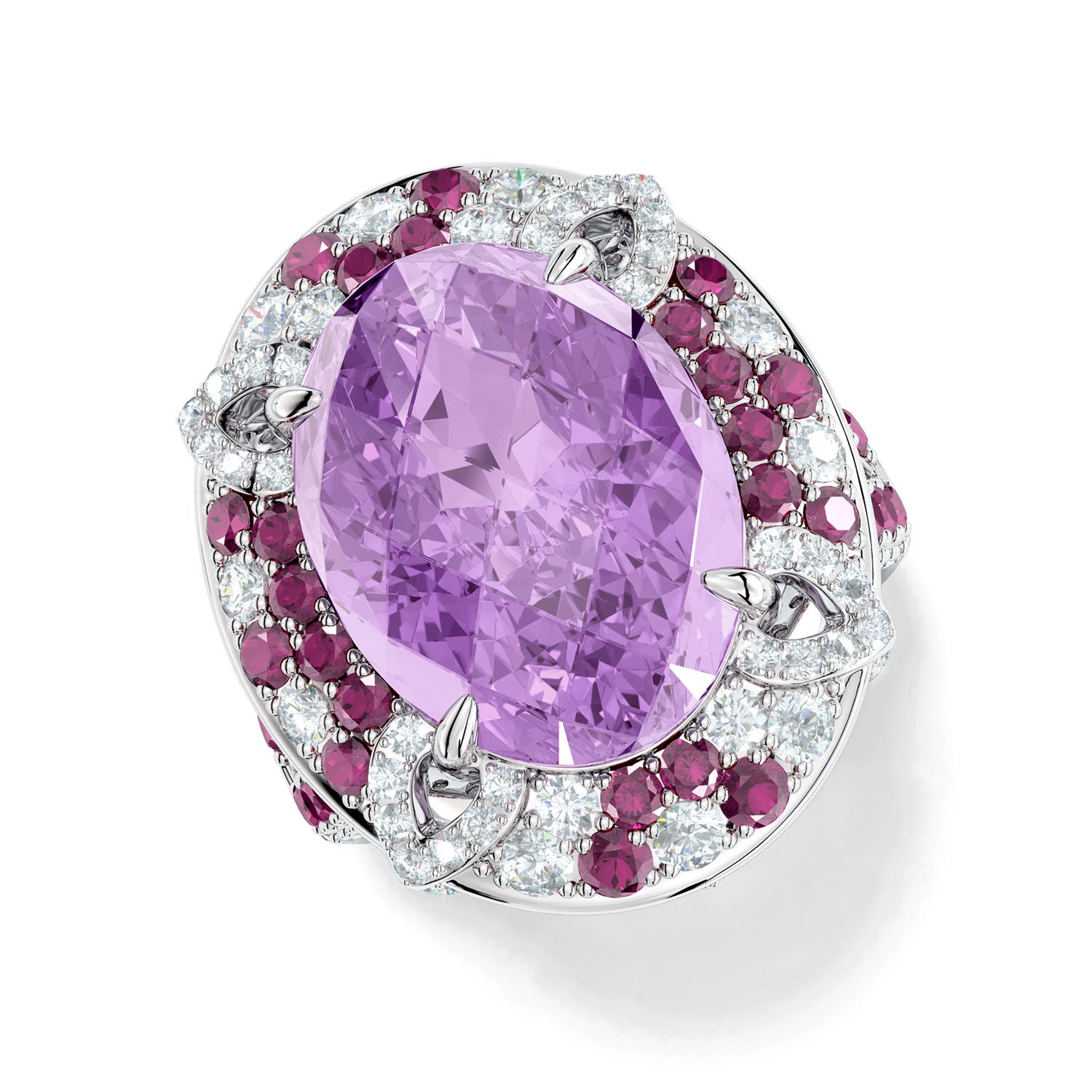 16x12mm AAA Cherry Blossom Double Halo Ring in White Gold - side 3