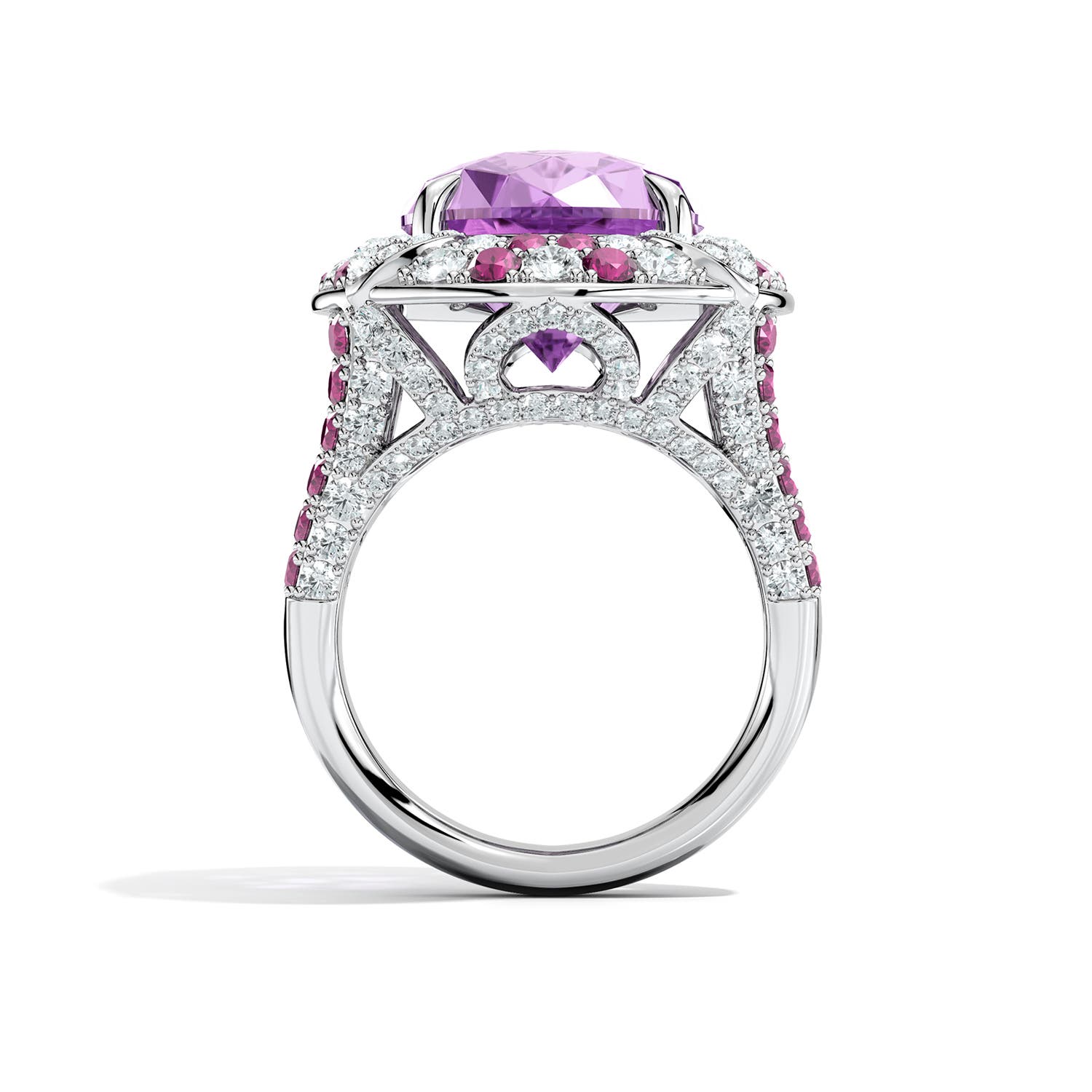 16x12mm AAA Cherry Blossom Double Halo Ring in White Gold - side 4