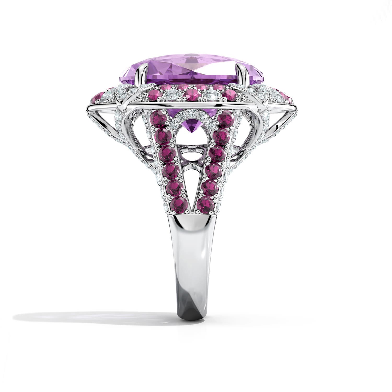 16x12mm AAA Cherry Blossom Double Halo Ring in White Gold - side 5