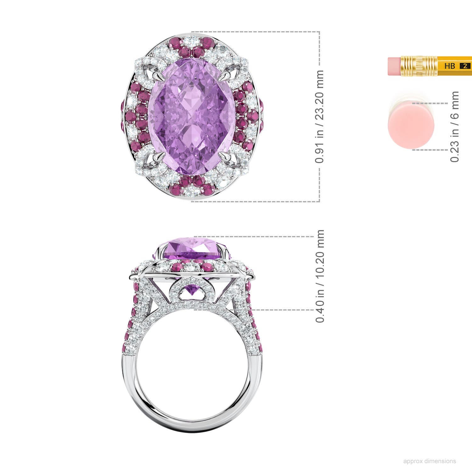 16x12mm AAA Cherry Blossom Double Halo Ring in White Gold - ruler