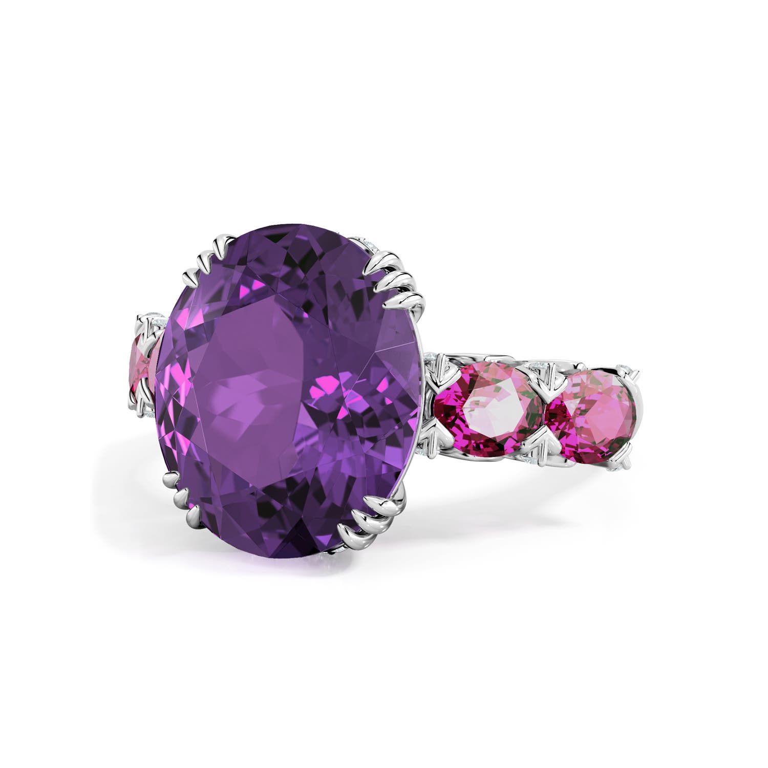 14x12mm AAAA Lilac Bloom Filigree Ring in White Gold - side 3