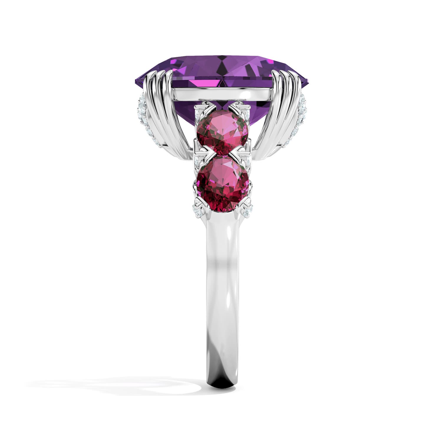 14x12mm AAAA Lilac Bloom Filigree Ring in White Gold - side 6