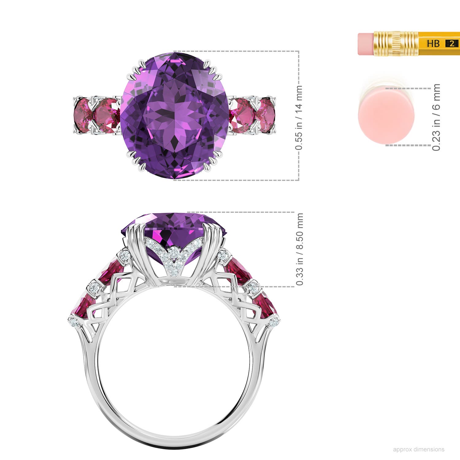 14x12mm AAAA Lilac Bloom Filigree Ring in White Gold - ruler