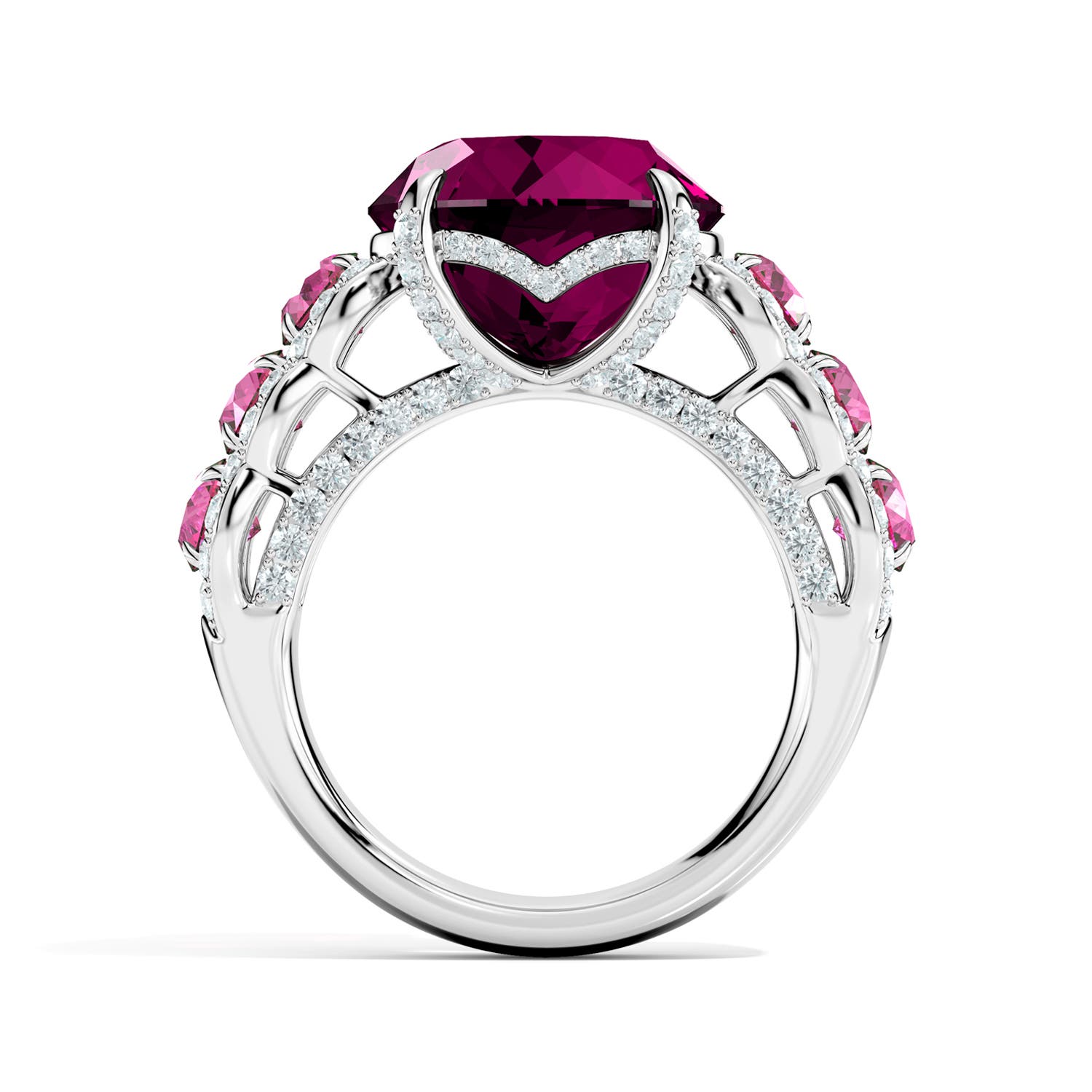 12mm AAA Amaryllis Scalloped Shank Ring in White Gold - side 4