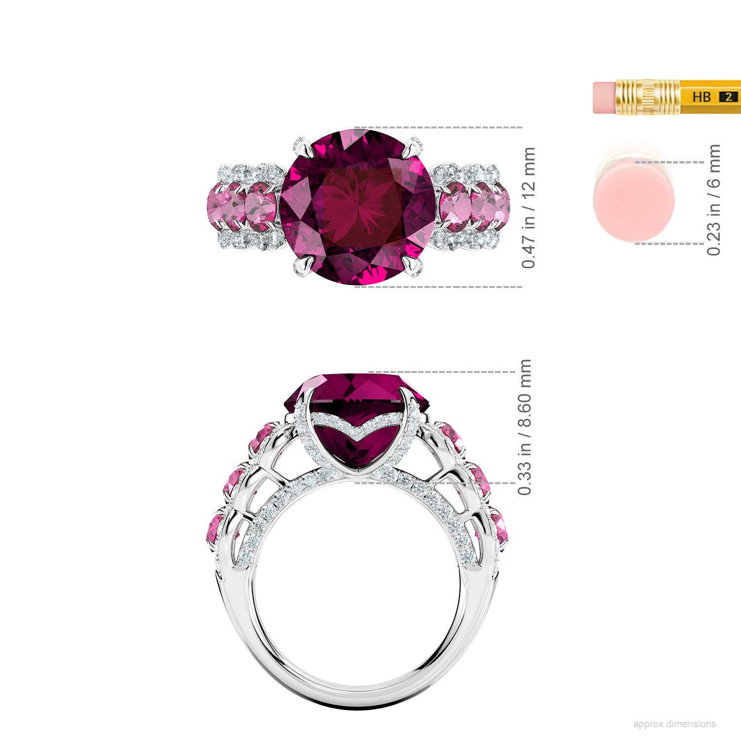 12mm AAA Amaryllis Scalloped Shank Ring in White Gold - ruler