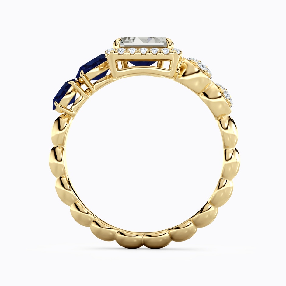 6x4mm A Oval Blue Sapphire and Emerald-Cut Diamond Open Ring in Yellow Gold side 199