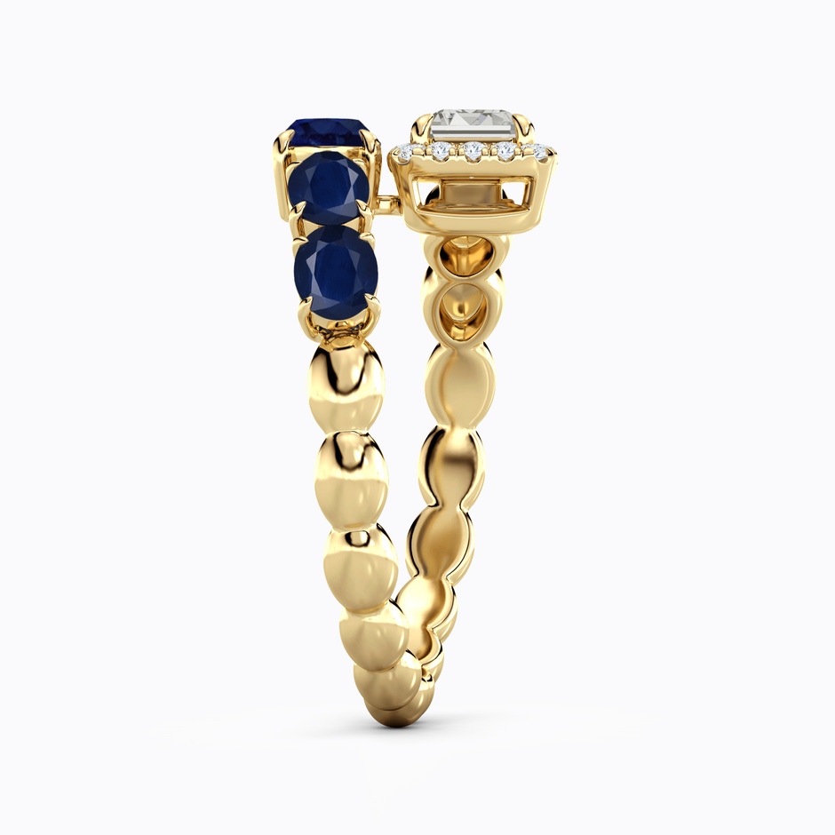 6x4mm A Oval Blue Sapphire and Emerald-Cut Diamond Open Ring in Yellow Gold side 299