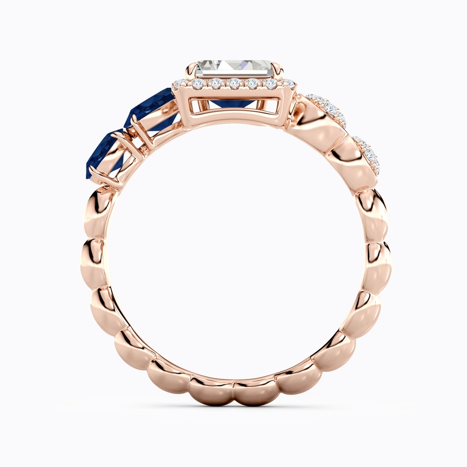 6x4mm AA Oval Blue Sapphire and Emerald-Cut Diamond Open Ring in Rose Gold side 199