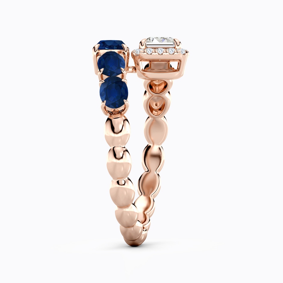 6x4mm AA Oval Blue Sapphire and Emerald-Cut Diamond Open Ring in Rose Gold side 299