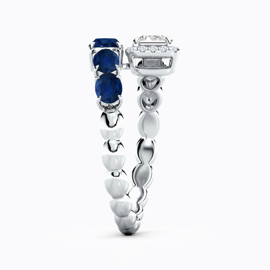 6x4mm AA Oval Blue Sapphire and Emerald-Cut Diamond Open Ring in White Gold side 299