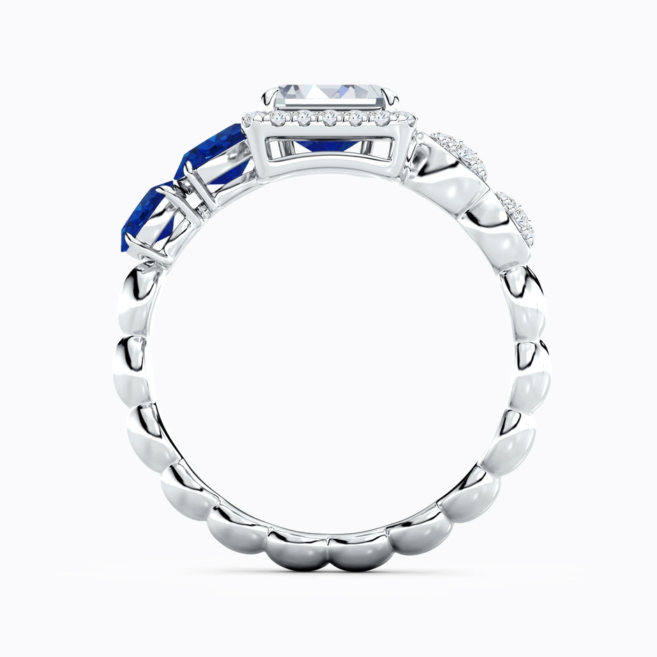 6x4mm AAA Oval Blue Sapphire and Emerald-Cut Diamond Open Ring in White Gold side 199