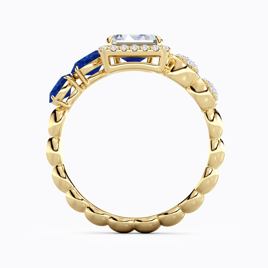 6x4mm AAA Oval Blue Sapphire and Emerald-Cut Diamond Open Ring in Yellow Gold side 199