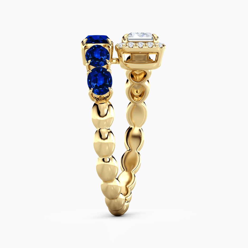 6x4mm AAAA Oval Blue Sapphire and Emerald-Cut Diamond Open Ring in 18K Yellow Gold side 299