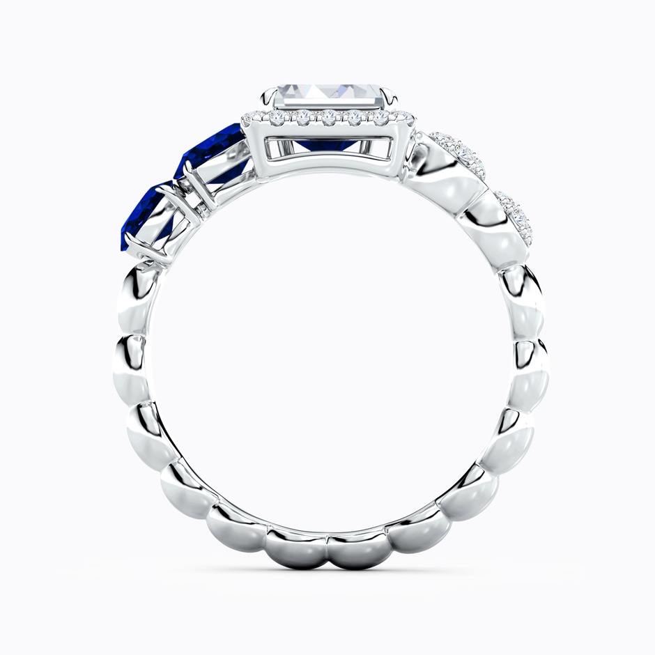 6x4mm AAAA Oval Blue Sapphire and Emerald-Cut Diamond Open Ring in White Gold side 199