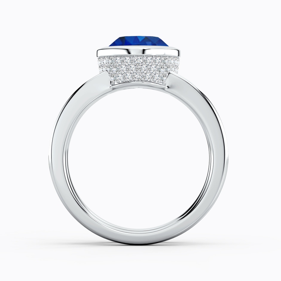 10x8mm AAA Bezel-Set Oval Blue Sapphire Dual Shank Ring with Accents in 18K White Gold side 199