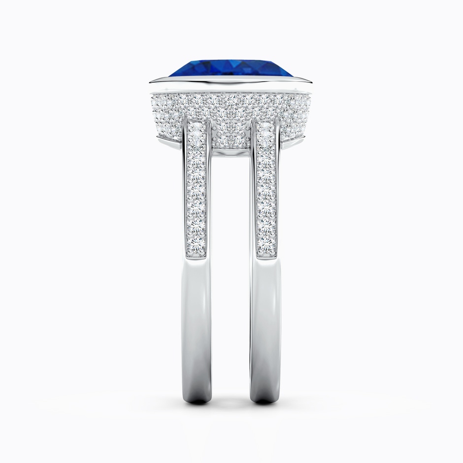 10x8mm AAA Bezel-Set Oval Blue Sapphire Dual Shank Ring with Accents in 18K White Gold side 299