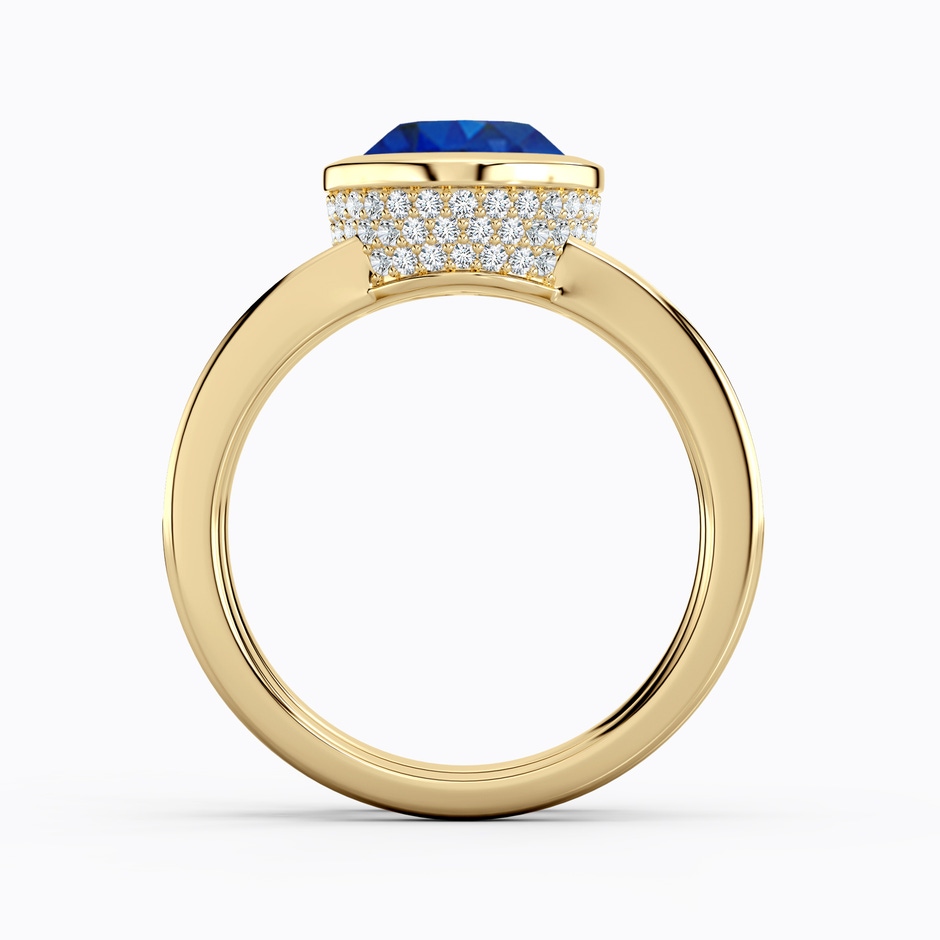 10x8mm AAA Bezel-Set Oval Blue Sapphire Dual Shank Ring with Accents in Yellow Gold side 199