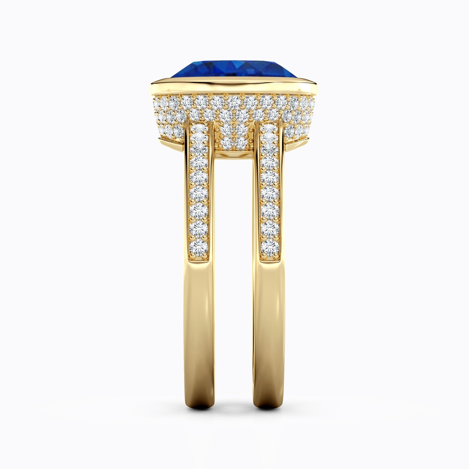 10x8mm AAA Bezel-Set Oval Blue Sapphire Dual Shank Ring with Accents in Yellow Gold side 299