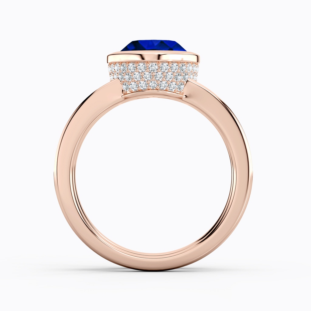 10x8mm AAAA Bezel-Set Oval Blue Sapphire Dual Shank Ring with Accents in 18K Rose Gold - side 199