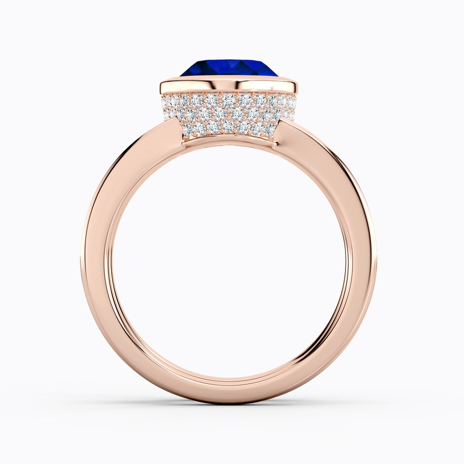 10x8mm AAAA Bezel-Set Oval Blue Sapphire Dual Shank Ring with Accents in Rose Gold side 199