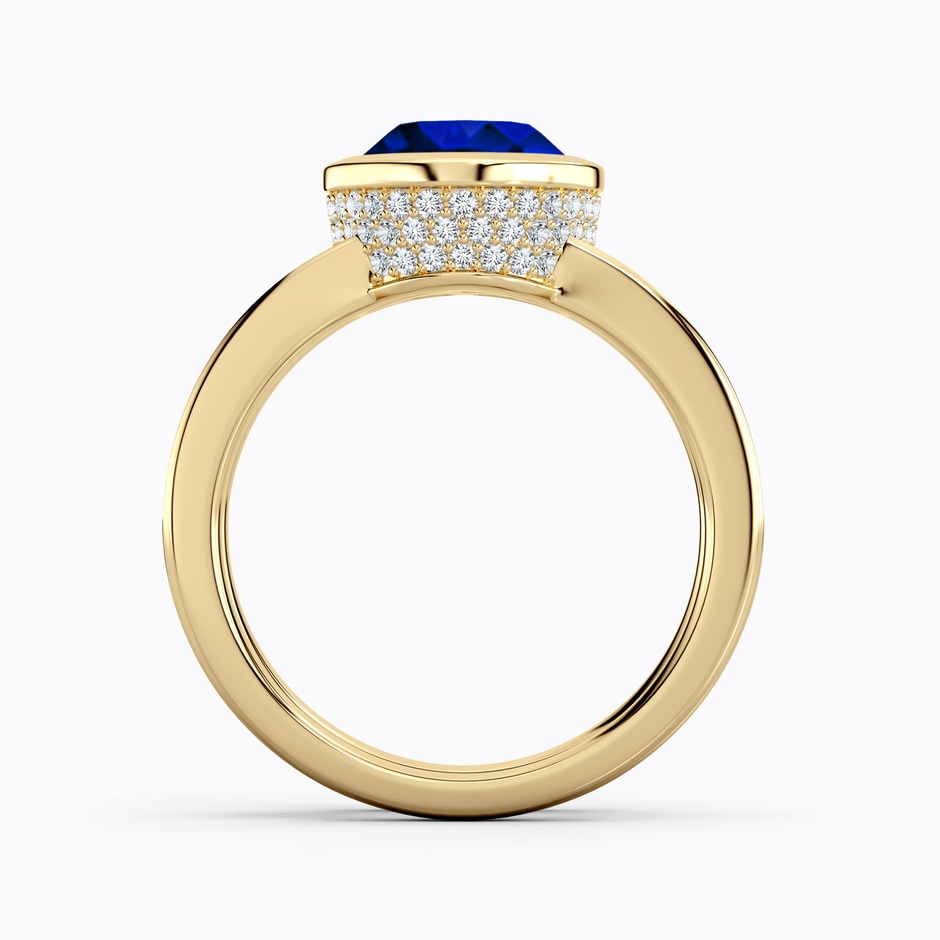 10x8mm AAAA Bezel-Set Oval Blue Sapphire Dual Shank Ring with Accents in Yellow Gold side 199