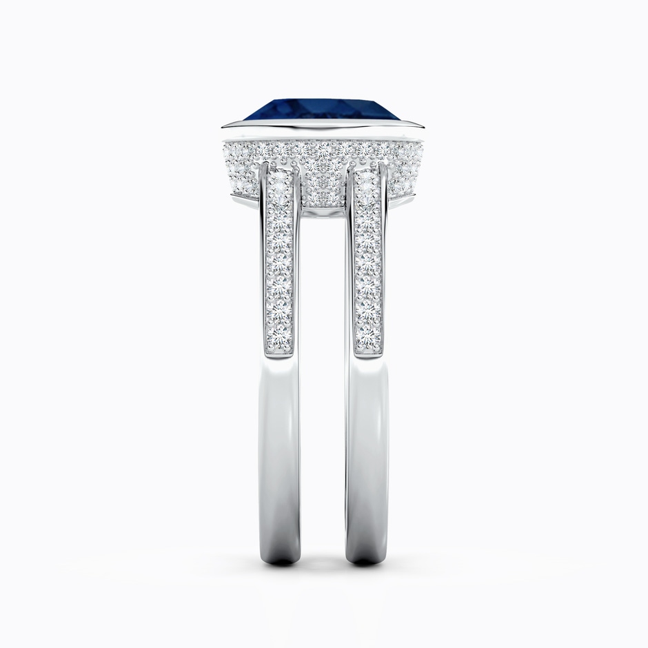 9x7mm AA Bezel-Set Oval Blue Sapphire Dual Shank Ring with Accents in White Gold side 299