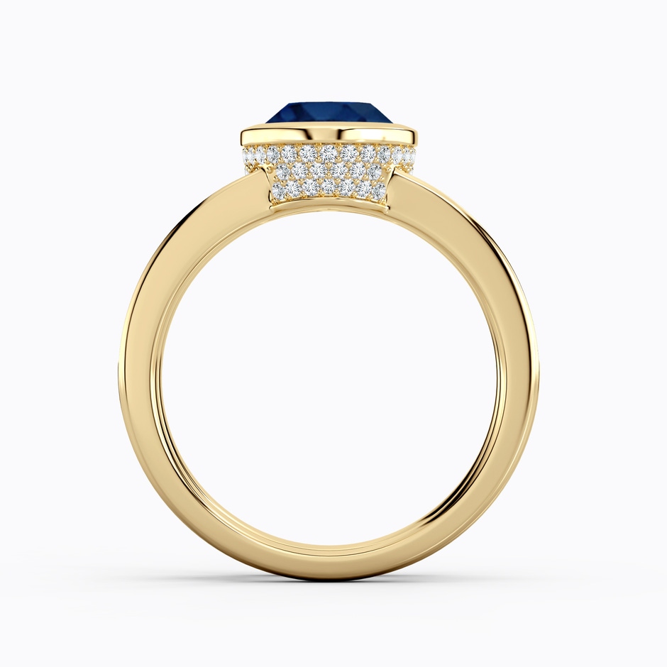 9x7mm AA Bezel-Set Oval Blue Sapphire Dual Shank Ring with Accents in Yellow Gold side 199