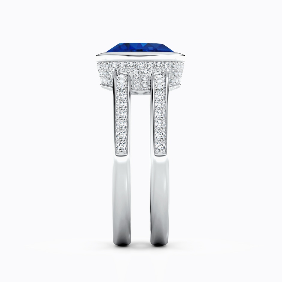 9x7mm AAA Bezel-Set Oval Blue Sapphire Dual Shank Ring with Accents in 18K White Gold side 299