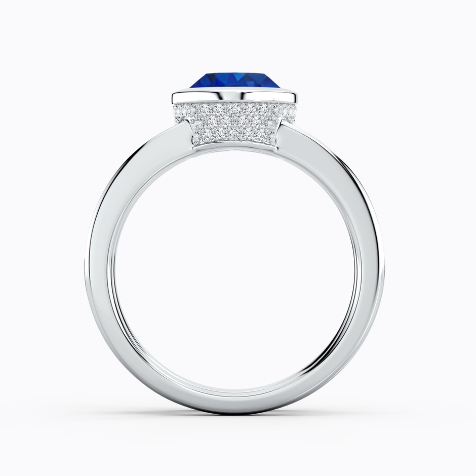 9x7mm AAA Bezel-Set Oval Blue Sapphire Dual Shank Ring with Accents in White Gold side 199