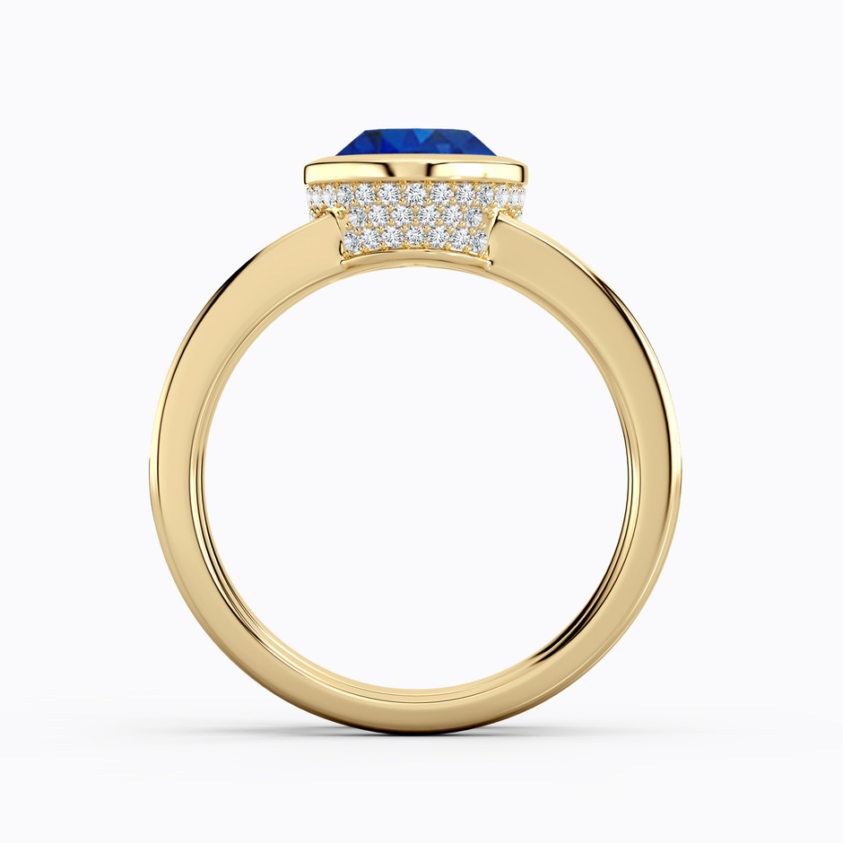 9x7mm AAA Bezel-Set Oval Blue Sapphire Dual Shank Ring with Accents in Yellow Gold side 199