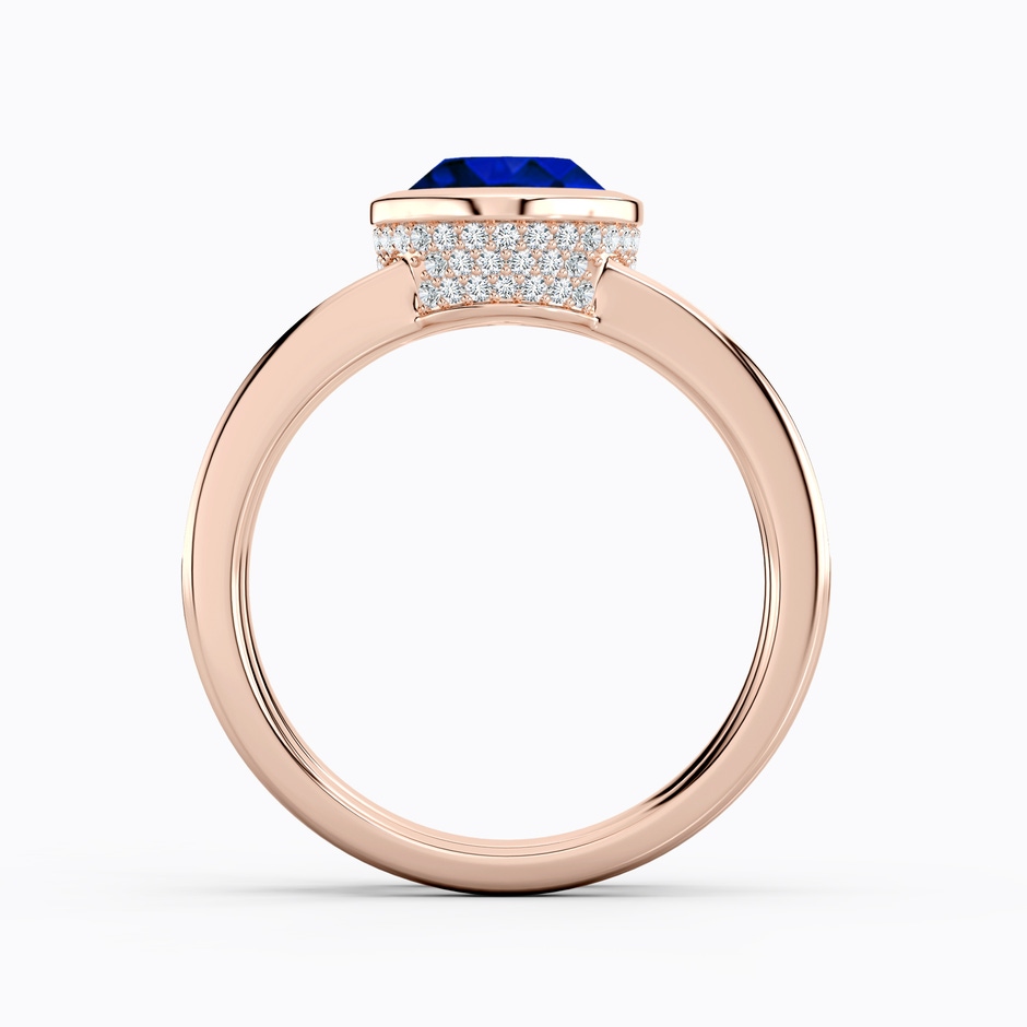 9x7mm AAAA Bezel-Set Oval Blue Sapphire Dual Shank Ring with Accents in Rose Gold side 199