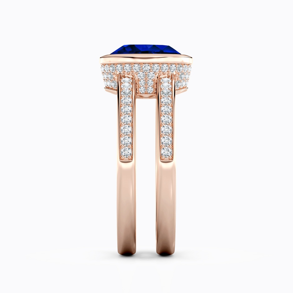 9x7mm AAAA Bezel-Set Oval Blue Sapphire Dual Shank Ring with Accents in Rose Gold side 299