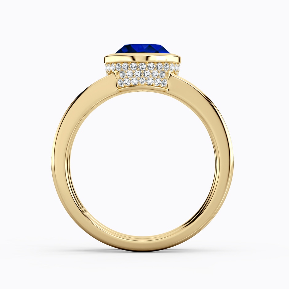 9x7mm AAAA Bezel-Set Oval Blue Sapphire Dual Shank Ring with Accents in Yellow Gold side 199