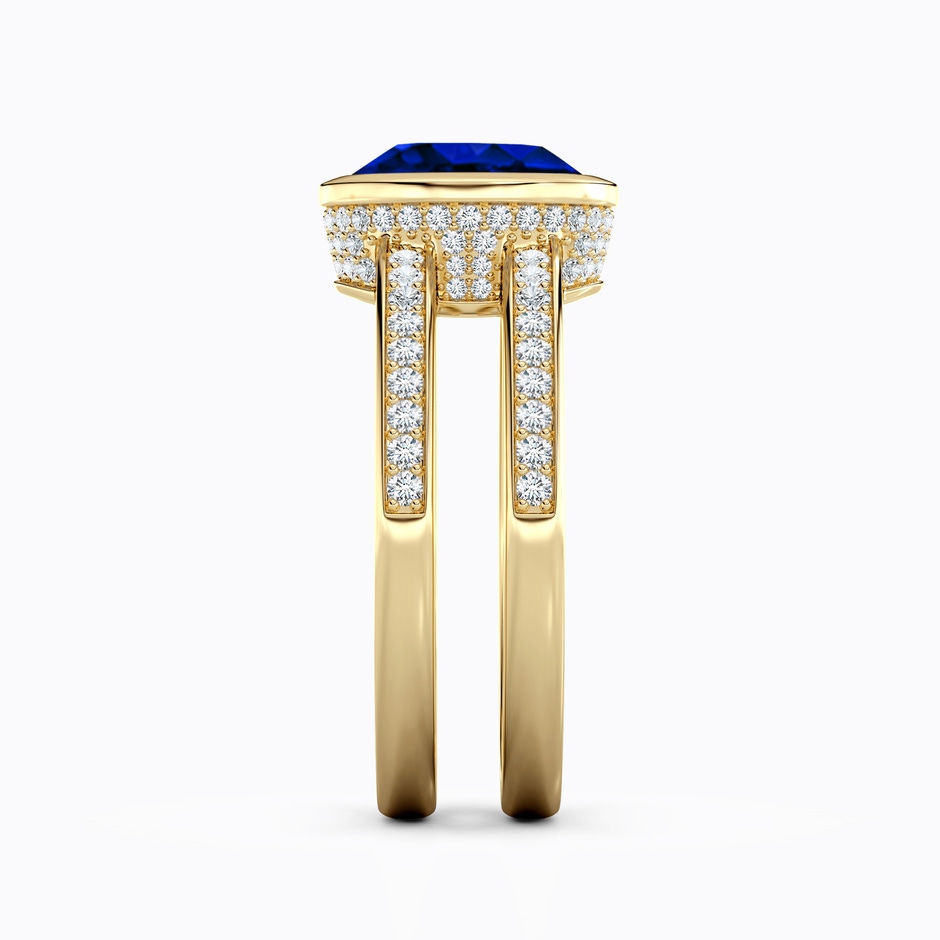 9x7mm AAAA Bezel-Set Oval Blue Sapphire Dual Shank Ring with Accents in Yellow Gold side 299