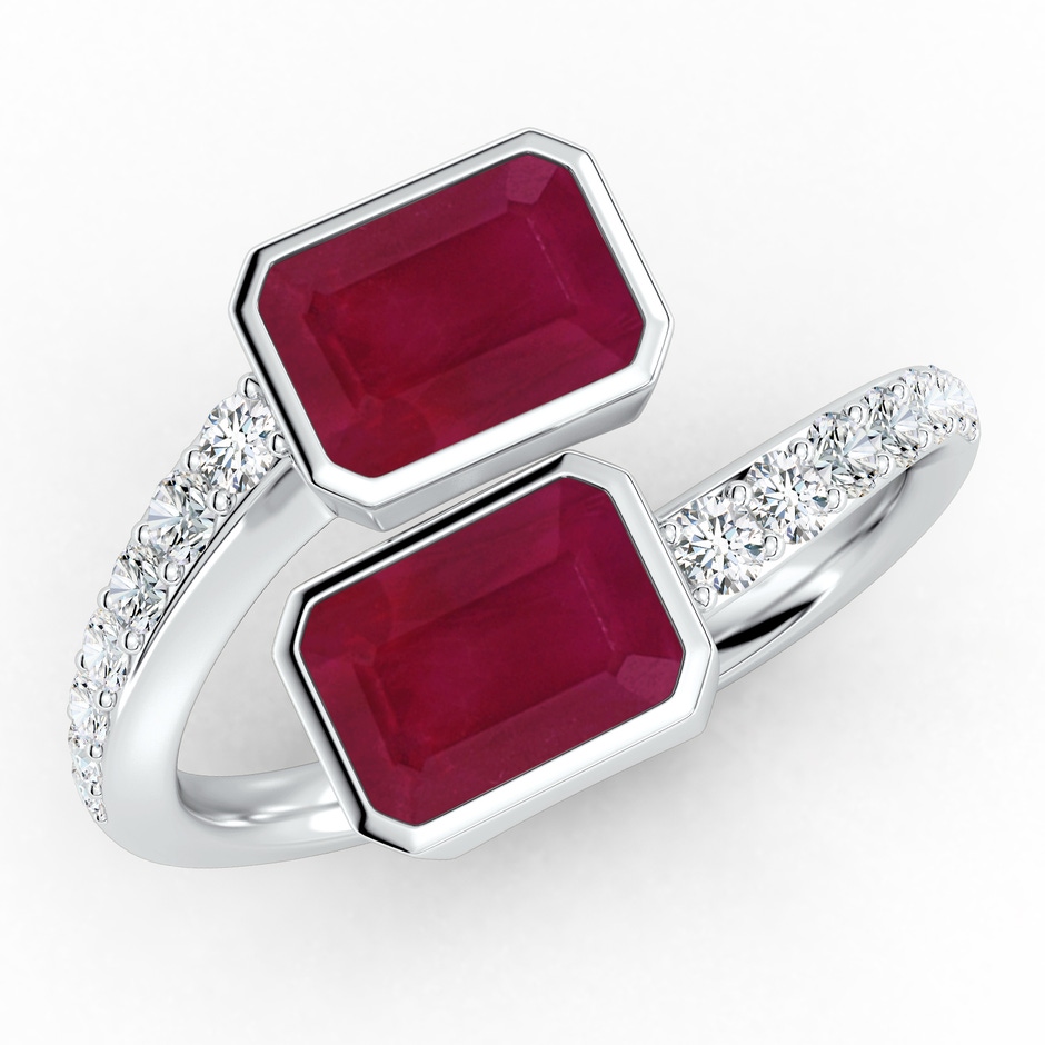 7x5mm A Emerald-Cut Ruby Two Stone Bypass Ring in White Gold 