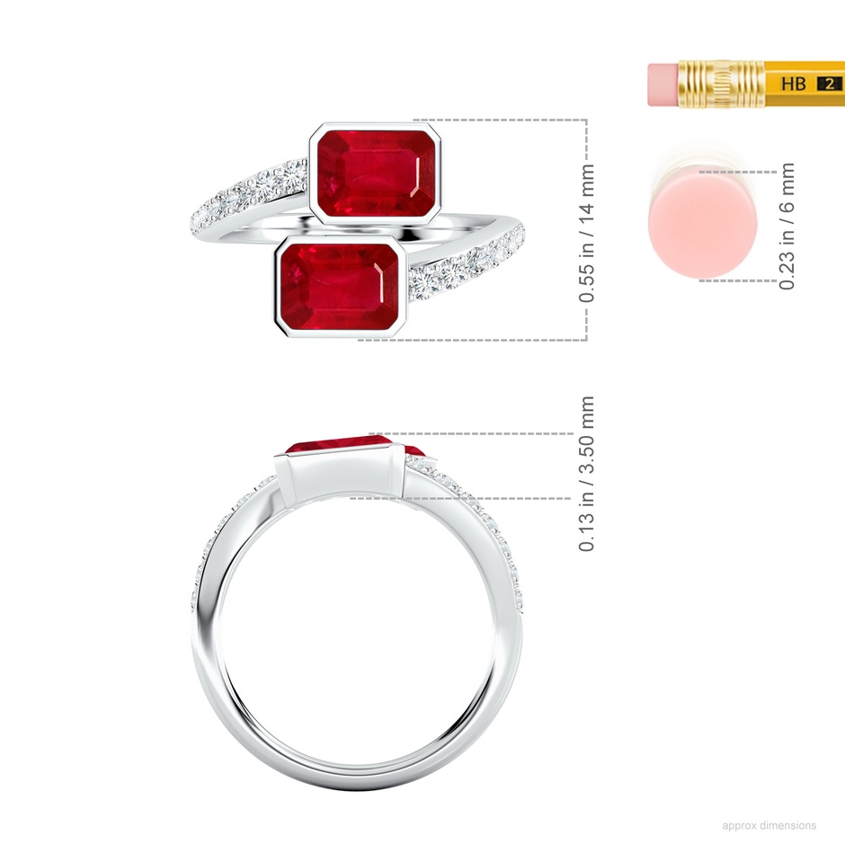 7x5mm AAA Emerald-Cut Ruby Two Stone Bypass Ring in 18K White Gold ruler