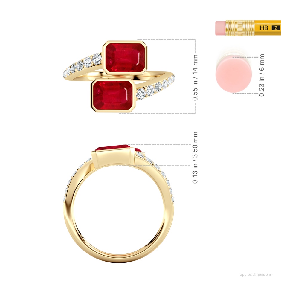 7x5mm AAA Emerald-Cut Ruby Two Stone Bypass Ring in 18K Yellow Gold ruler