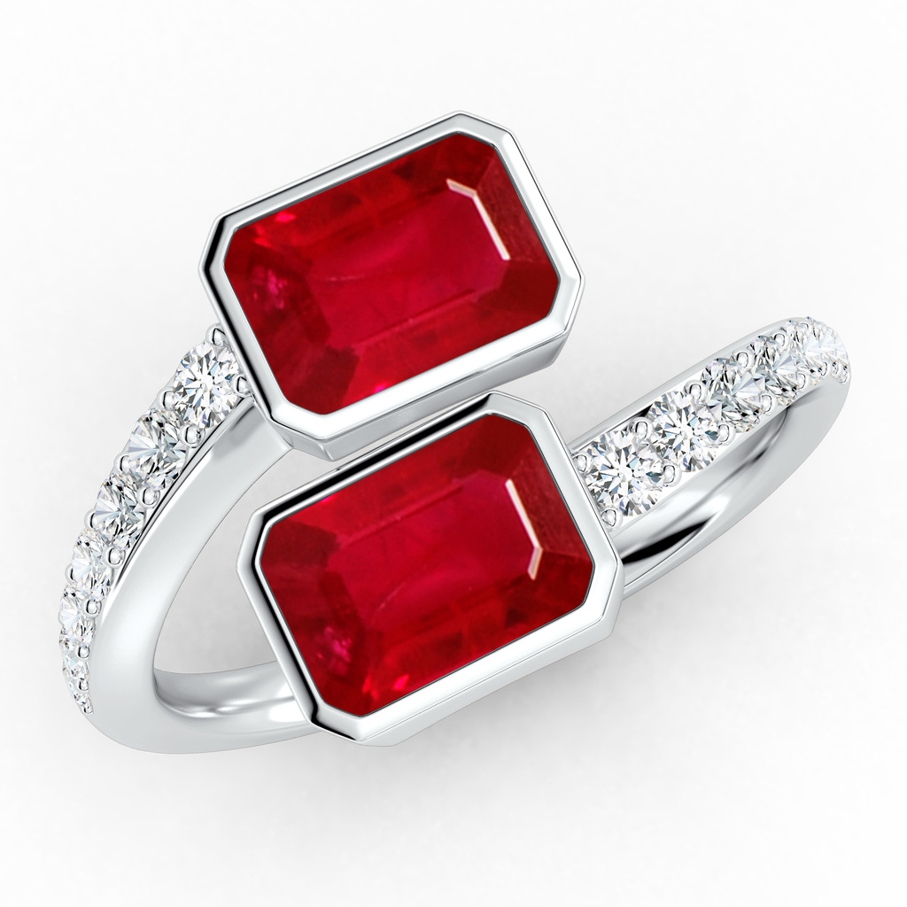 7x5mm AAA Emerald-Cut Ruby Two Stone Bypass Ring in White Gold