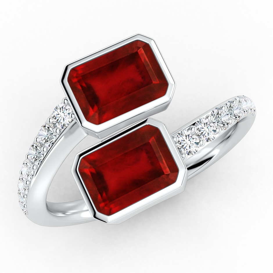 7x5mm AAAA Emerald-Cut Ruby Two Stone Bypass Ring in White Gold 