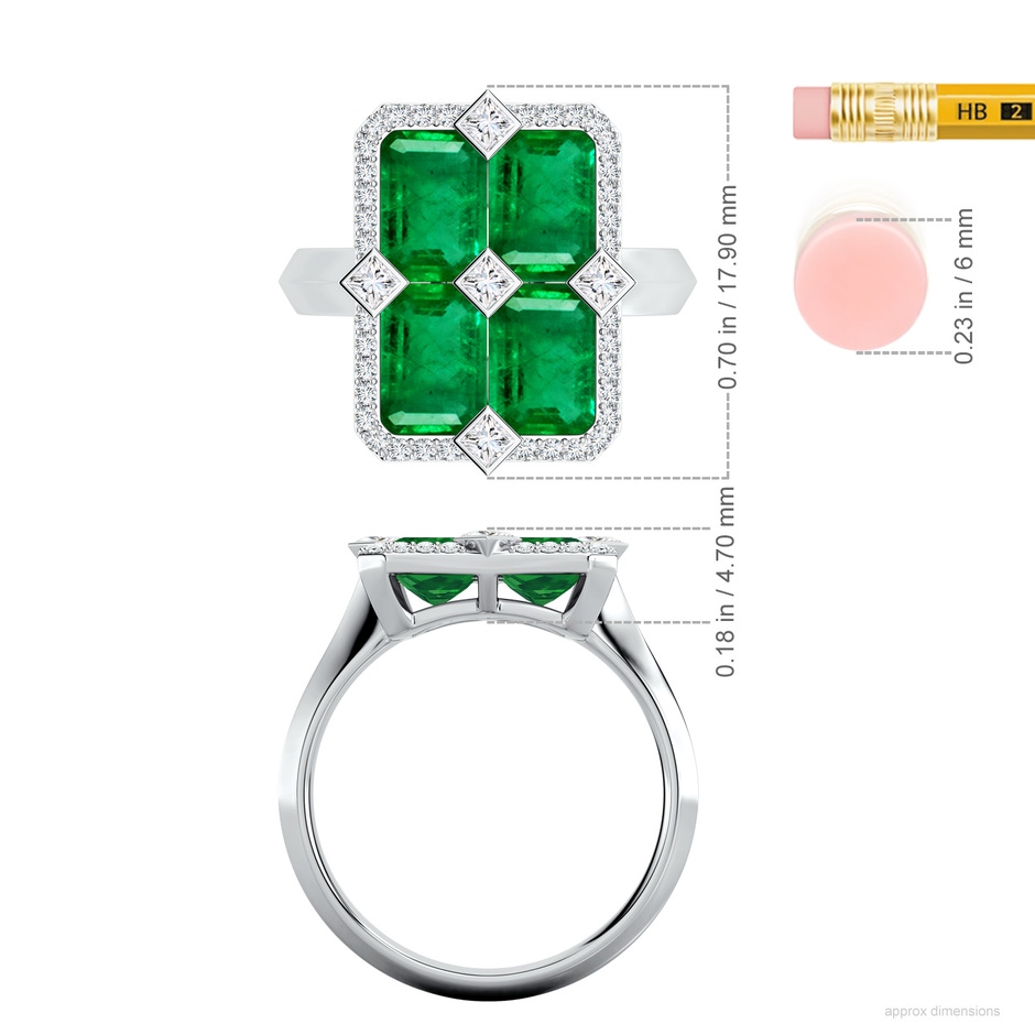 7x5mm AAA Pressure-Set Emerald-Cut Emerald Geometric Halo Ring in White Gold ruler