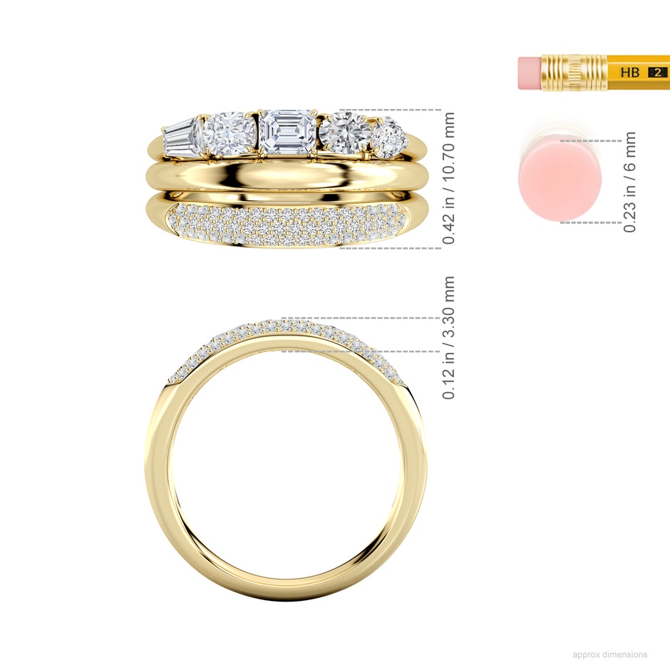 4x3mm HSI2 Multi-Shape Diamond Triple Layered Statement Ring in 18K Yellow Gold ruler
