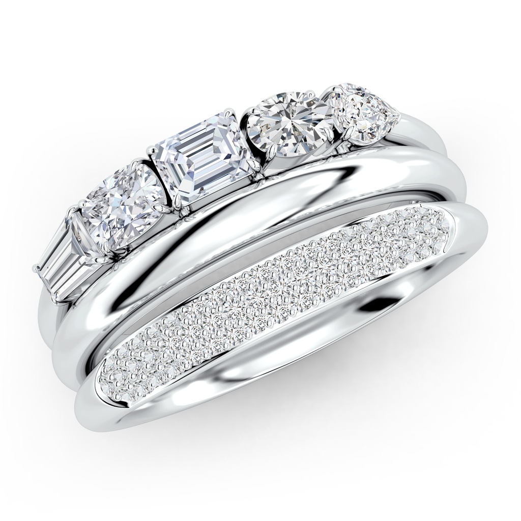 4x3mm HSI2 Multi-Shape Diamond Triple Layered Statement Ring in White Gold