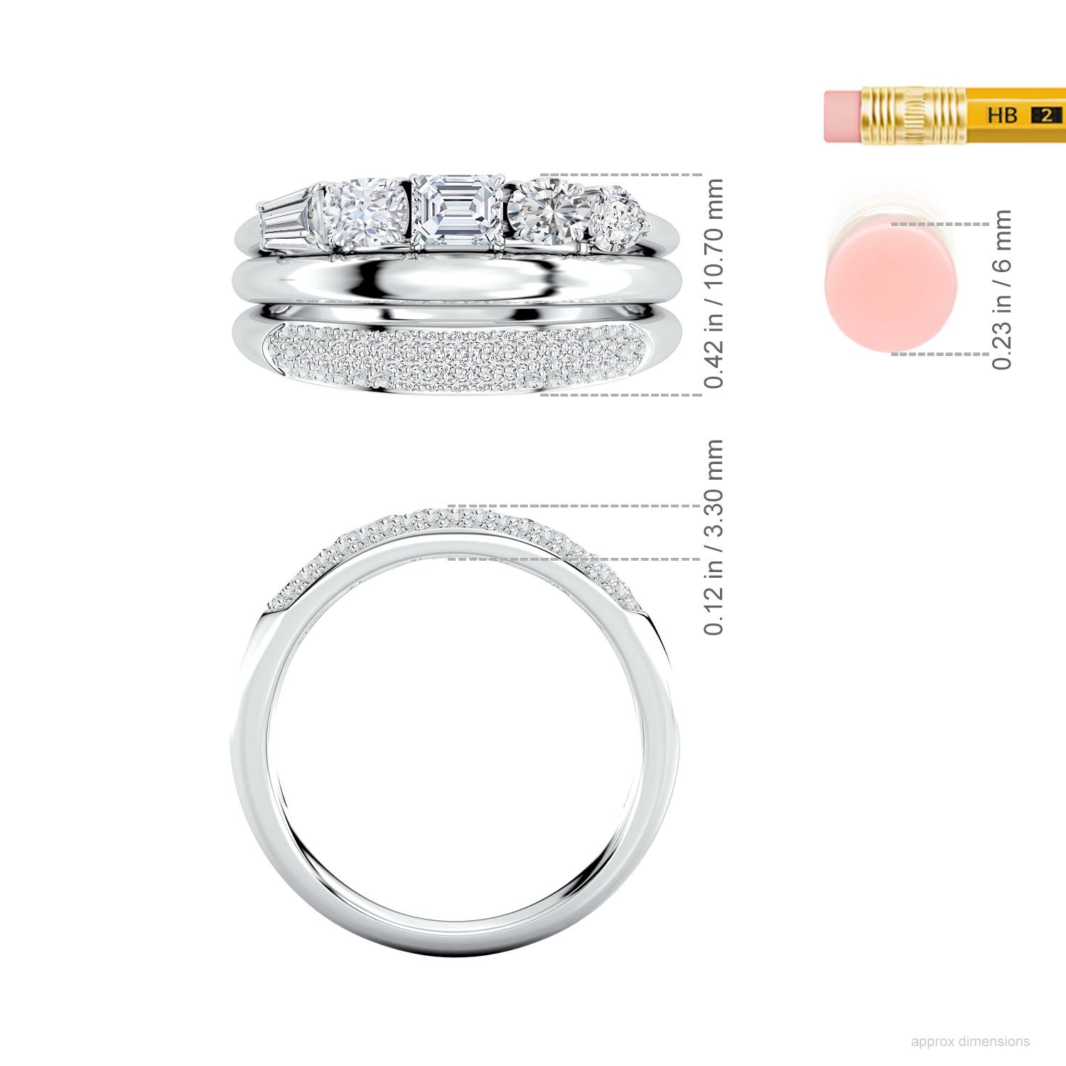4x3mm HSI2 Multi-Shape Diamond Triple Layered Statement Ring in White Gold - ruler