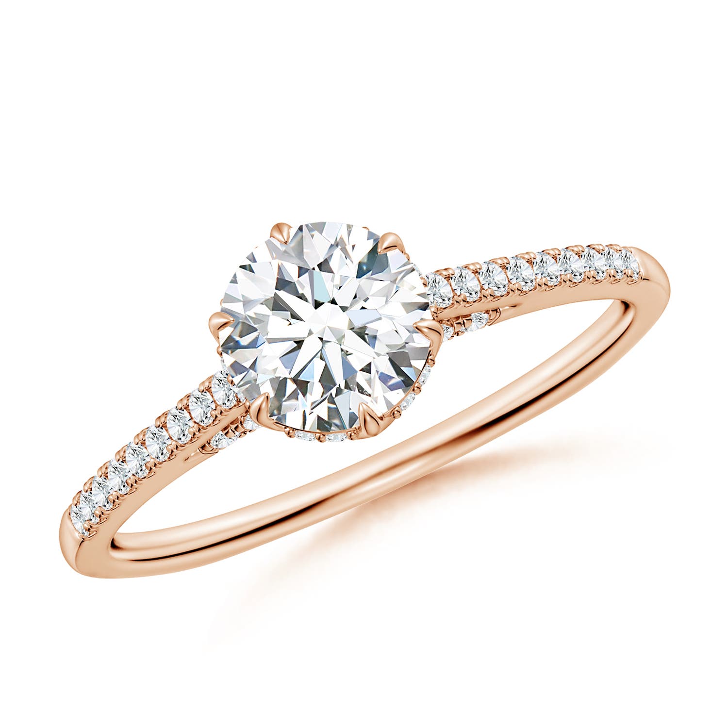 6mm GVS2 Six Prong-Set Round Diamond Cathedral Engagement Ring in Rose Gold